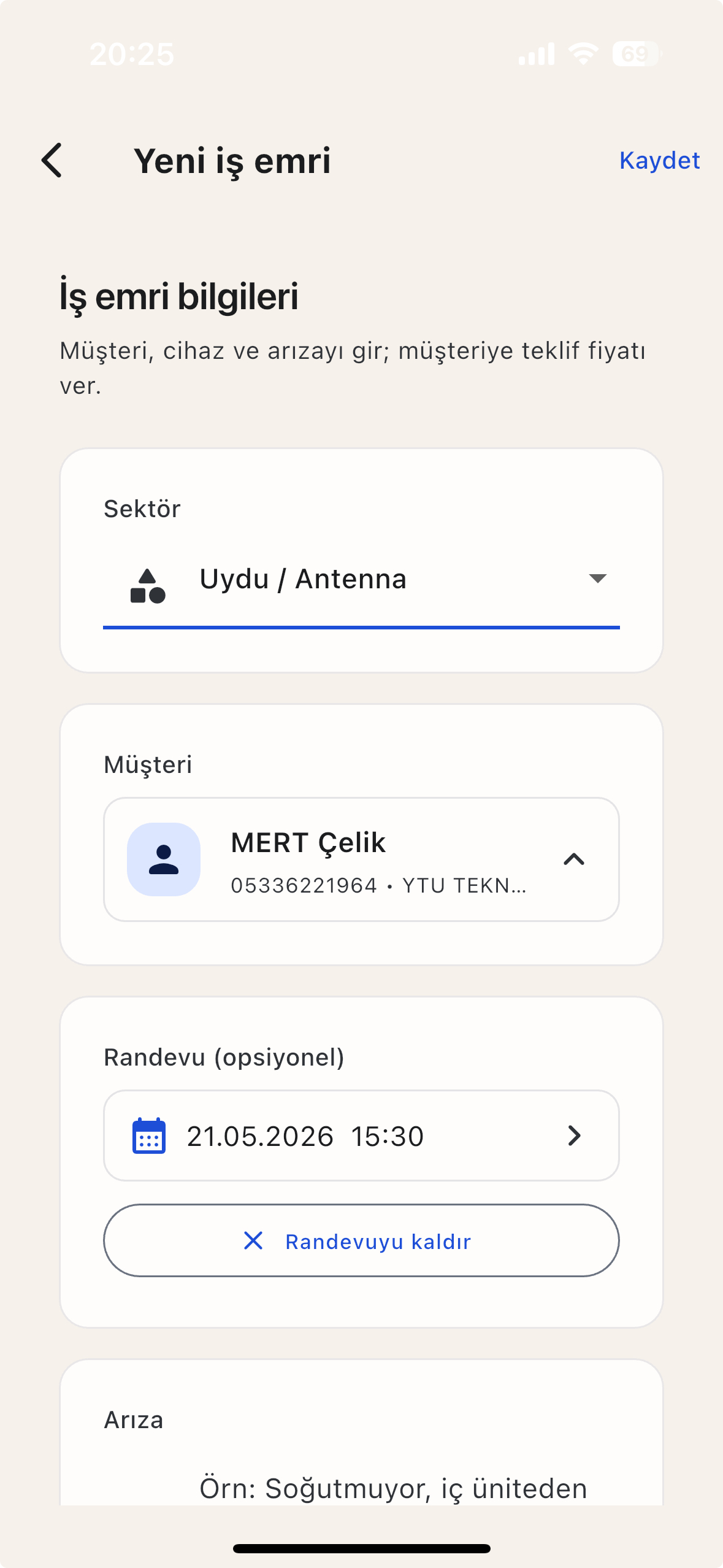 fixapp service iş emri